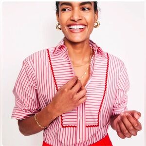 Boden Red and White Striped Ric Rac Shirt